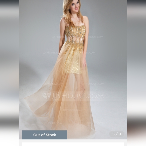 JJs house A-line Sweetheart Floor-Length Tulle Sequin Prom Dresses With Beading - Picture 15 of 16